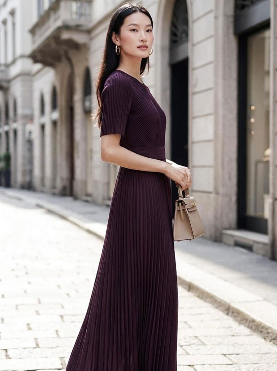 Shimmering Champagne Maxi Dress with Pearl-Accented Lace Collar
